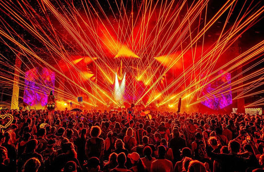 Lasers shine over the crowd